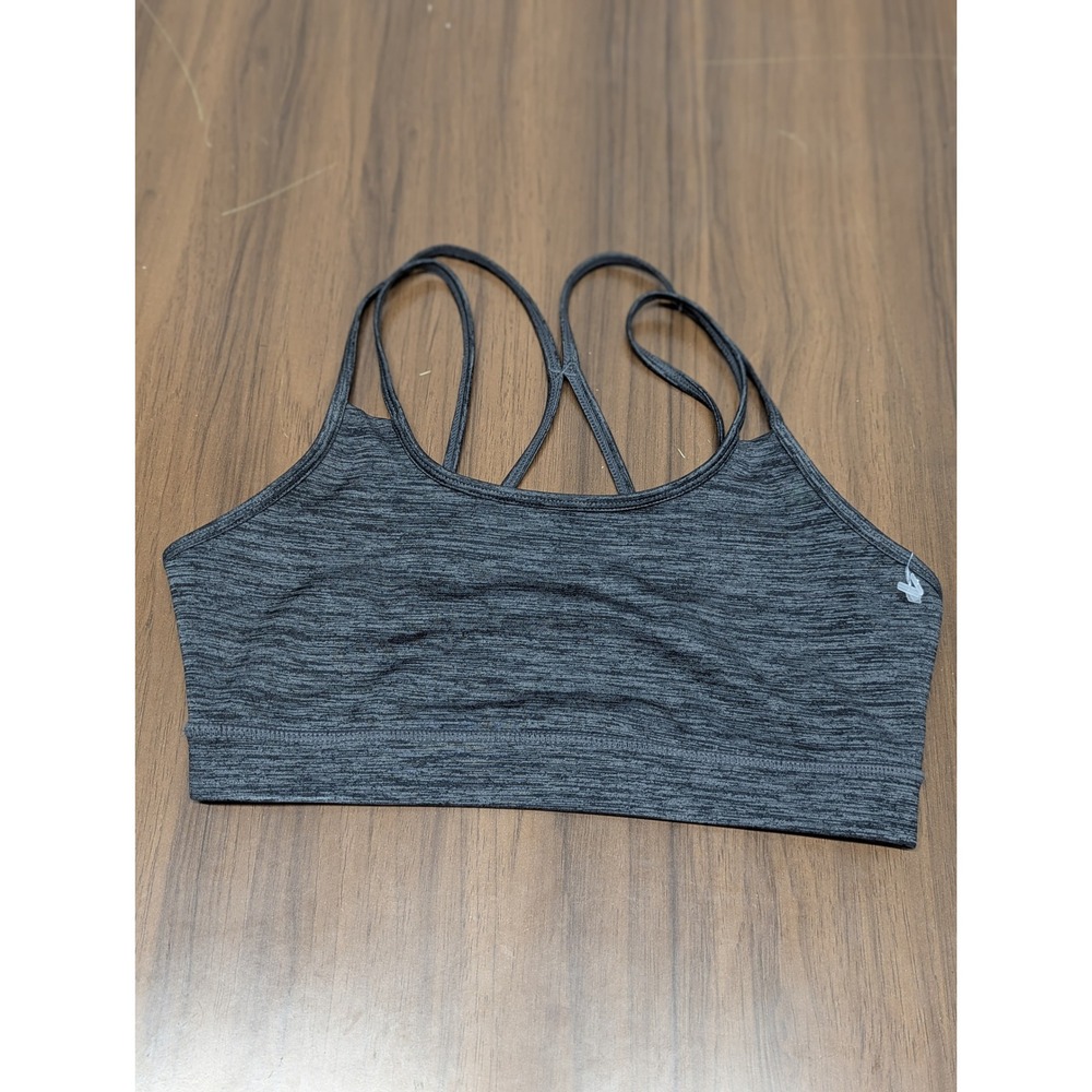 Gaiam Womens Strappy Back Sports Bra Gray Space Dye Heathered Yoga Top Small